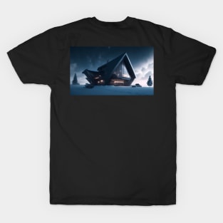 Black futuristic house in snowy place T-Shirt